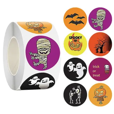 Zvitek 500 kosov DIY Halloween Present Wrap Etikete Nalepke Ime paketa Kartica Darilna škatla Oznake Pribor za zabavo za noč čarovnic