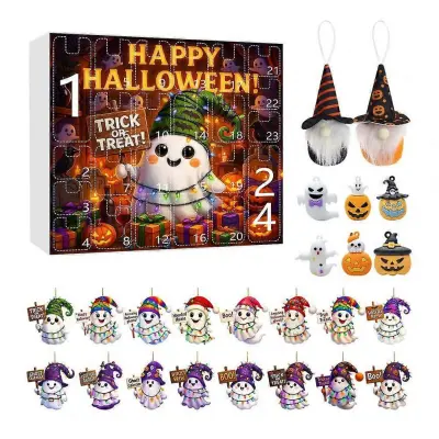 Božični praznični okraski Spooky Adventni koledar za noč čarovnic z okraski iz buče Ghost Gnome za notranjo-F