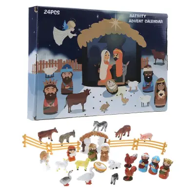 Set 24 mini figuric Jezusovega rojstva, sveta družina, čarovniki, pastir, angel, ovce, hlev, živali, ograje, material iz smole, interaktivni boži?
