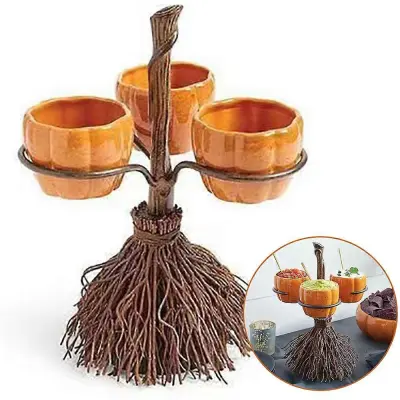 Novost Metla Pumpkin Cup Snack Pladenj Sladkarije Sadje Separator Bowl Halloween Ornament Home Party Decoration