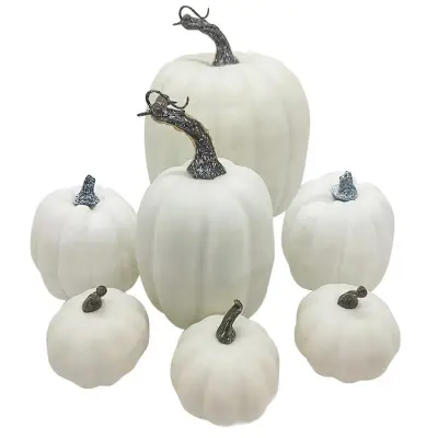 7Pcs Umetne buče Dekoracija doma z velikimi zlatimi bučami iz pene za žetev Buče Ornament DIY Halloween Craft Yellow