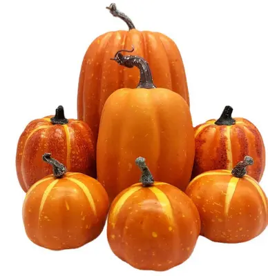 7Pcs Umetne buče Dekoracija doma z velikimi zlatimi bučami iz pene za žetev Buče Ornament DIY Halloween Craft Yellow