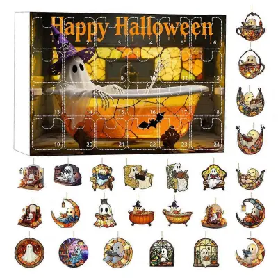 Luksuzni praznični odštevalnik 2025 Halloween Ghost ornament odštevalnik komplet 24 dni adventni koledar Spooky Suncatchers za dekoracijo doma-D