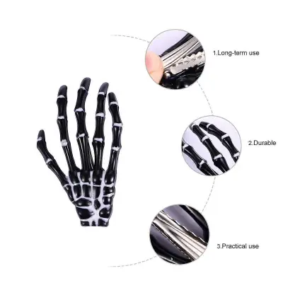 Smola Sponka za Lase Skeleton Claw Oblika Črna 7,5 X 5 CM Okras za Lase prisoten Photo Prop Halloween Party 6Pcs