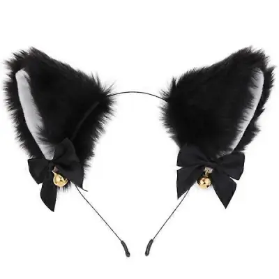 Ročno izdelan pokrivalo Cat Fox Wolf Ears, Anime Dress Up Party Cosplay Halloween Black