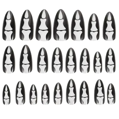 24 kosov Gothic Bones Press On Nails Halloween Umetni nohti Gothic Finger Bone Lepilo na nohtih za ženske, dekleta