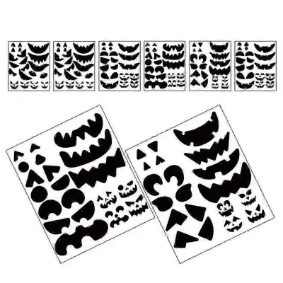 Nalepke za okrasitev buč Jack-o-lantern Face Craft Decals za Halloween Party Decorations Supplies Črna, odporna proti bledenju 8 listov