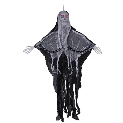 Ghost- Obesek z Horror zvokom in svetlobo Halloween Svetleč Ghost Viseči ornament Haunted House Prop Horror Party Decor Black
