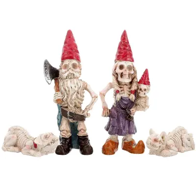 1 komplet Garden Gnome Kip Halloween Skeleton Gnome Decor Resin Cat Dog Figurice