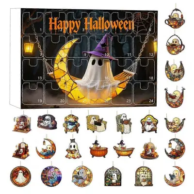 Luksuzni praznični odštevalnik 2025 Halloween Ghost ornament odštevalnik komplet 24 dni adventni koledar Spooky Suncatchers za dekoracijo doma-D
