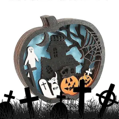Lesena bučna lučka Led Halloween osvetljena lesena namizna dekoracija Shadow Box Namizna osrednja lučka Pumpkin Lamp Namizni ornament