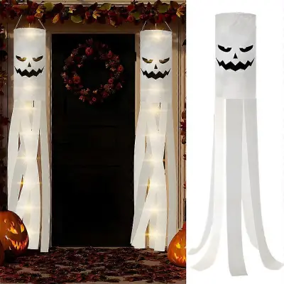 Halloween Creepy Ghost Windsocks Viseči okraski - 39 Inch Spooky Wind Nogavice Zastavica Pripomočki za zabavo Rekviziti za dom na prostem dvorišče