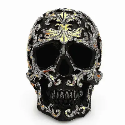 Smola Craft Black Skull Head Golden Carving Halloween Party Decoration Skull Sculpture Okraments Dekoracija Doma Dodatki.