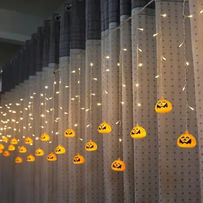 Jianghuo Halloween Pumpkin Led String Light 3,5M 5M Ac220V Oranžna Pumpkin Curtain Light za božično zunanjo vrtno dekoracijo