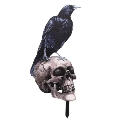 Halloween Yard Sign Crow Skull Stake Decoration Ground Insert Decor Halloween Party Lawn Sign Stake Decor