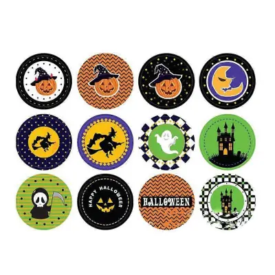 Lobanja Pumpkin Candy Nalepke za Halloween Party Favor Decoration M Različne barve Močna lepljivost 240Pcs