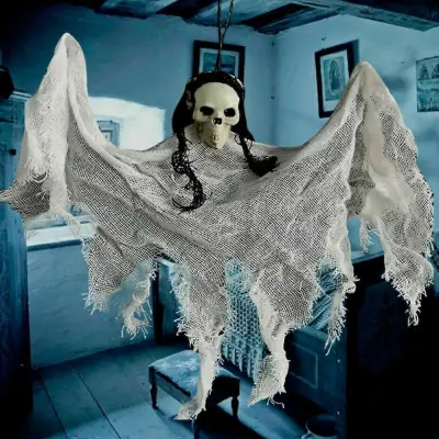 Halloween Ragged Ghost Visi Spooky Creepy Skull Skeleton Party Decor Prop