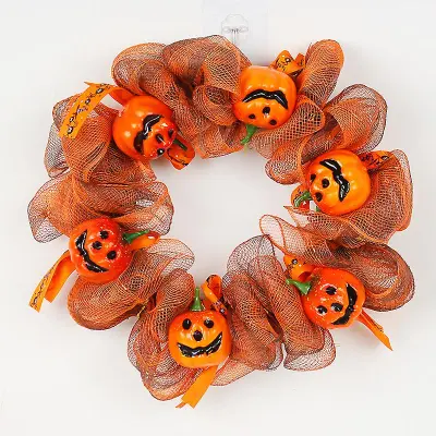 Halloween Mesh Pumpkin Girlanda Halloween Vrata Girlanda Vhodno Okno Notranja in Zunanja Dekoracija