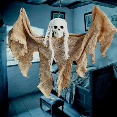 Halloween Ragged Ghost Visi Spooky Creepy Skull Skeleton Party Decor Prop
