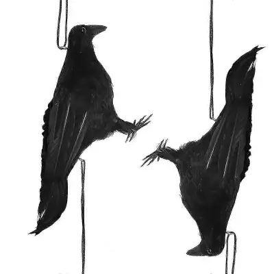 2Pcs 33 cm Realistične Viseče Dead Crows Decoy Real Touch Halloween Black Feathered Crow Umetna Crow Bird Raven Prop za Halloween Party Decoration