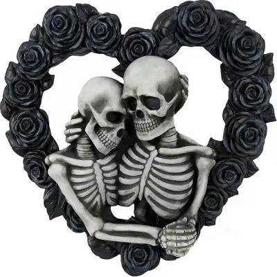 Okostnjak Par Hišna številka Črna vrtnica Prstan Halloween Home Decoration Doorplate