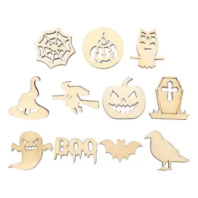 50 kosov Minatures Crafts Halloween Leseni obeski Oznake Halloween Tree Decoration Halloween Crafts Supplies Halloween Party Supplies