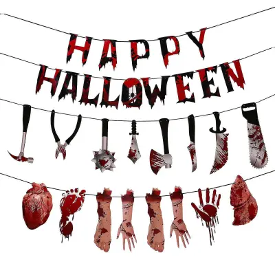 STOBOK 1 Set Horror Halloween Party Banner Butcher Tools Scary Halloween Decorations Visi Party Rekviziti
