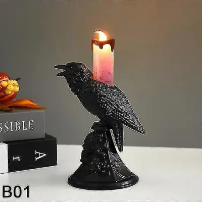 Halloween Led Luči Black Crow Svečnik Drži Svečo Svetilka Namizni Ornament Halloween Party Dekoracija Za Haunted House Prop