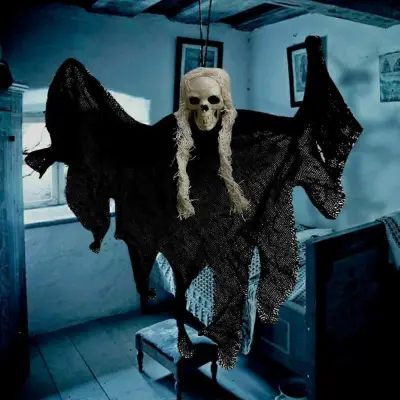 Halloween Ragged Ghost Visi Spooky Creepy Skull Skeleton Party Decor Prop