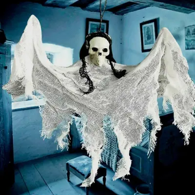Halloween Ragged Ghost Visi Spooky Creepy Skull Skeleton Party Decor Prop