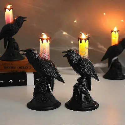 Halloween Led Luči Black Crow Svečnik Drži Svečo Svetilka Namizni Ornament Halloween Party Dekoracija Za Haunted House Prop