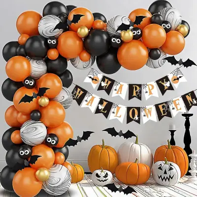 Halloween Theme Balloon Chain Pull Flag Komplet za dekoracijo doma Ghost Bat Halloween Set balonov