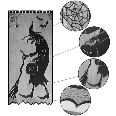 Halloween Zavese Skeleton Bats Spider Web Curtain Door Cover Halloween Black Lace Window Curtain Spooky Party Holiday Decor Decorations