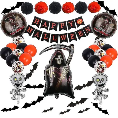 Halloween Reaper Skeleton Theme Horror Party Decor Supplies Baloni Banner Bat Nalepka Paper Ball Set
