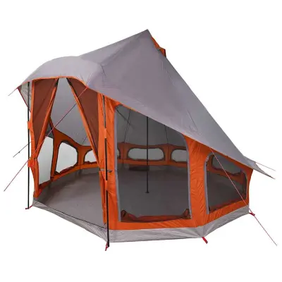 vidaXL Družinski tipi šotor Siva in oranžna 404 x 370 x 270 cm