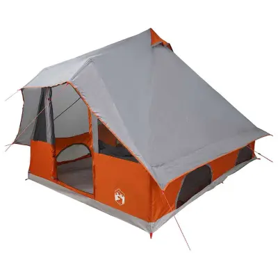 vidaXL Družinski tipi šotor Siva in oranžna 358 x 296 x 258 cm