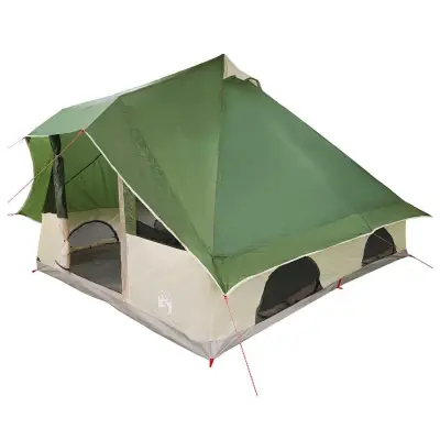 vidaXL Družinski tipi šotor Zelena in Rjava 358 x 296 x 258 cm