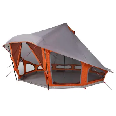 vidaXL Družinski tipi šotor Siva in oranžna 508 x 470 x 300 cm