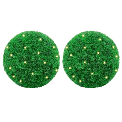 vidaXL Umetni pušpani okrogli z LED lučmi 2 kosi zelene 35 cm