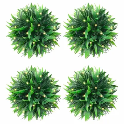 vidaXL Umetni pušpani okrogli z LED lučmi 4 kosi zelene 15 cm
