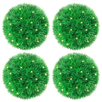 vidaXL Umetni pušpani okrogli z LED lučmi 4 kosi zelene 12 cm