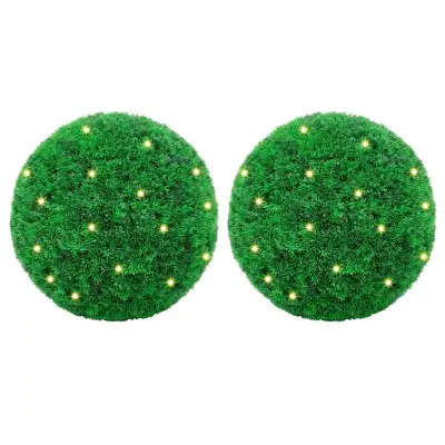 vidaXL Umetni pušpani okrogli z LED lučmi 2 kosi zelene 27 cm