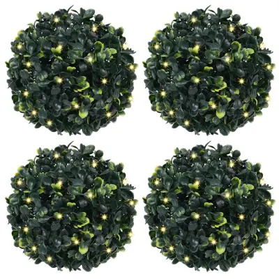 vidaXL Umetni pušpani okrogli z LED lučmi 4 kosi zelene 12 cm
