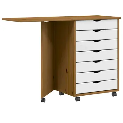 vidaXL Premična omarica z mizo MOSS medeno rjava trdna borovina