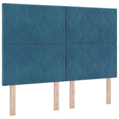 vidaXL LED vzglavje z LED lučmi Geometrični Temno modra 144 cm Žamet