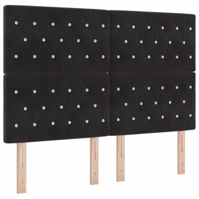 vidaXL LED vzglavje z LED lučmi Diamantni Črna 144 cm Žamet