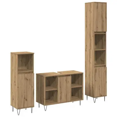 vidaXL Kopalniška pohištvena garnitura z vrati 3 pcs Umetni hrast