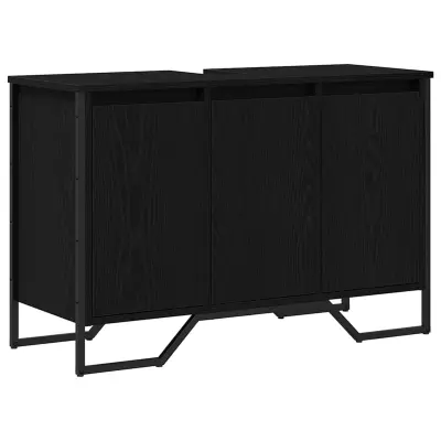 vidaXL Omara za umivalnik Drugo z vrati Črna Orehovina 91 x 35 x 60 cm