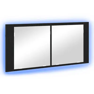 vidaXL LED ogledalna omarica s polico Črni hrast 100 x 12 x 45 cm