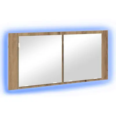 vidaXL LED ogledalna omarica s polico artisan hrast 100 x 12 x 45 cm